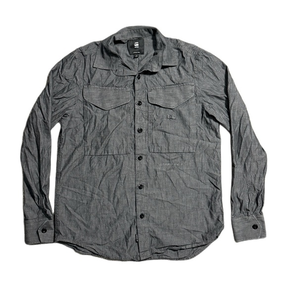 G-Star Charcoal Cargo Regular Fit Men’s Sz Medium Button-Up Long Sleeve Shirt - Picture 1 of 8